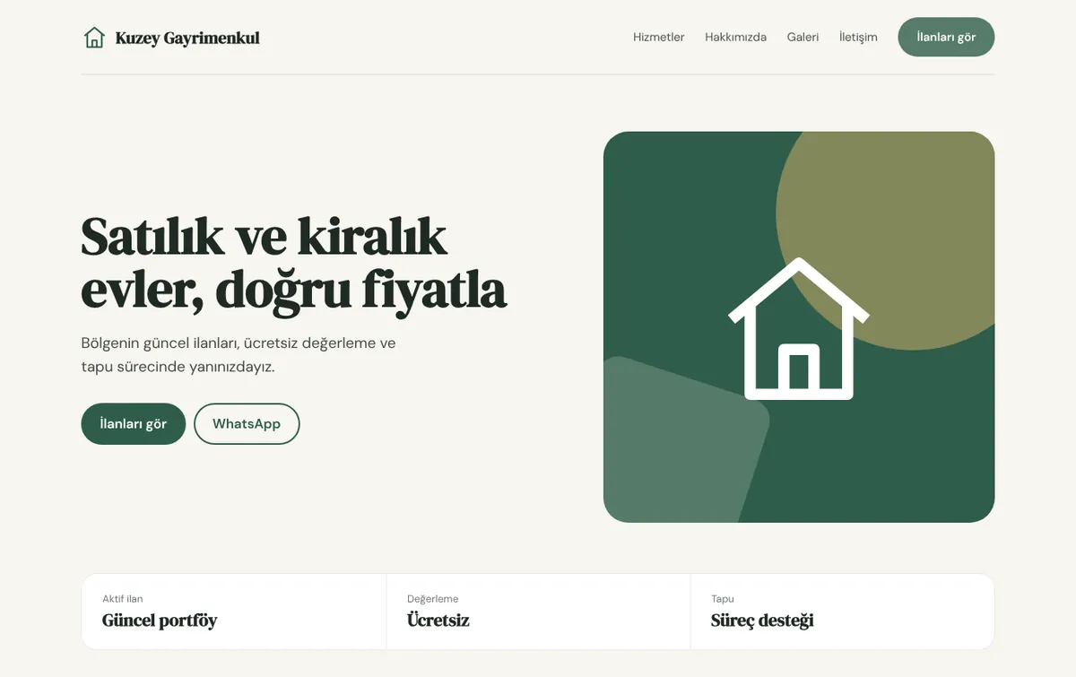 Emlak ofisi için örnek web sitesi tasarımı