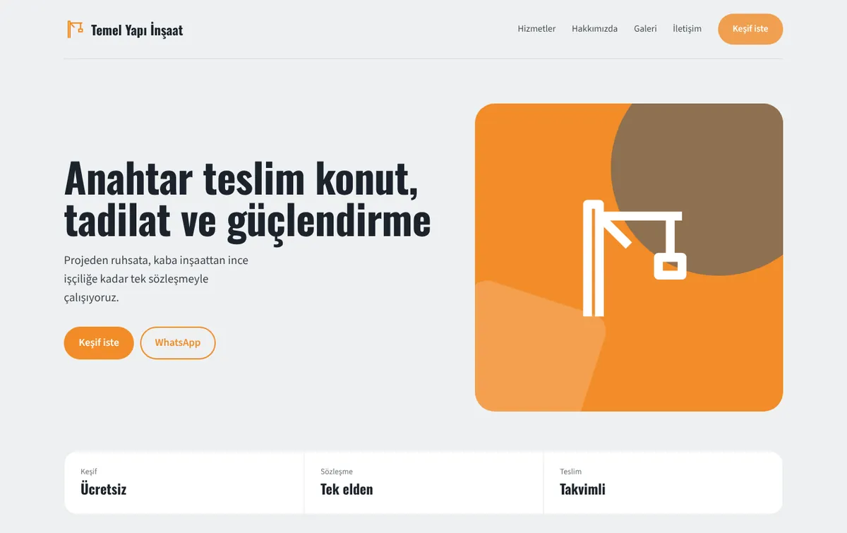 İnşaat ve tadilat için örnek web sitesi tasarımı