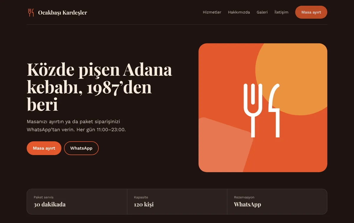 Restoran ve ocakbaşı için örnek web sitesi tasarımı