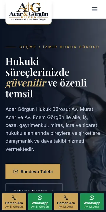Acar Görgün Hukuk sitesinin mobil görünümü