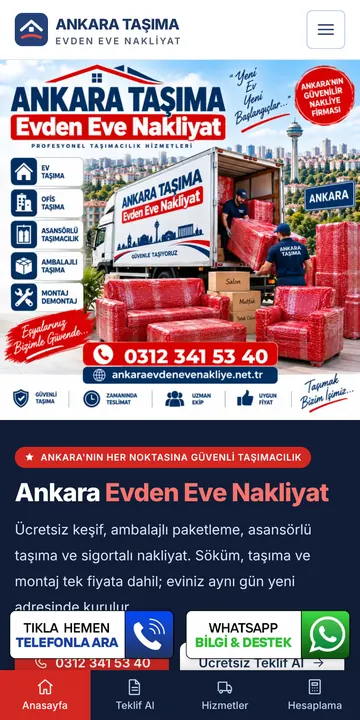 Ankara Taşıma sitesinin mobil görünümü