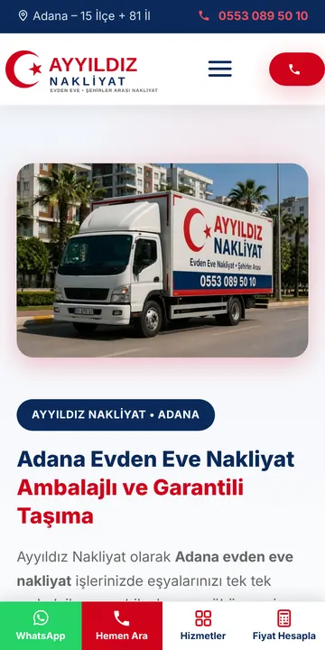 Ayyıldız Nakliyat sitesinin mobil görünümü
