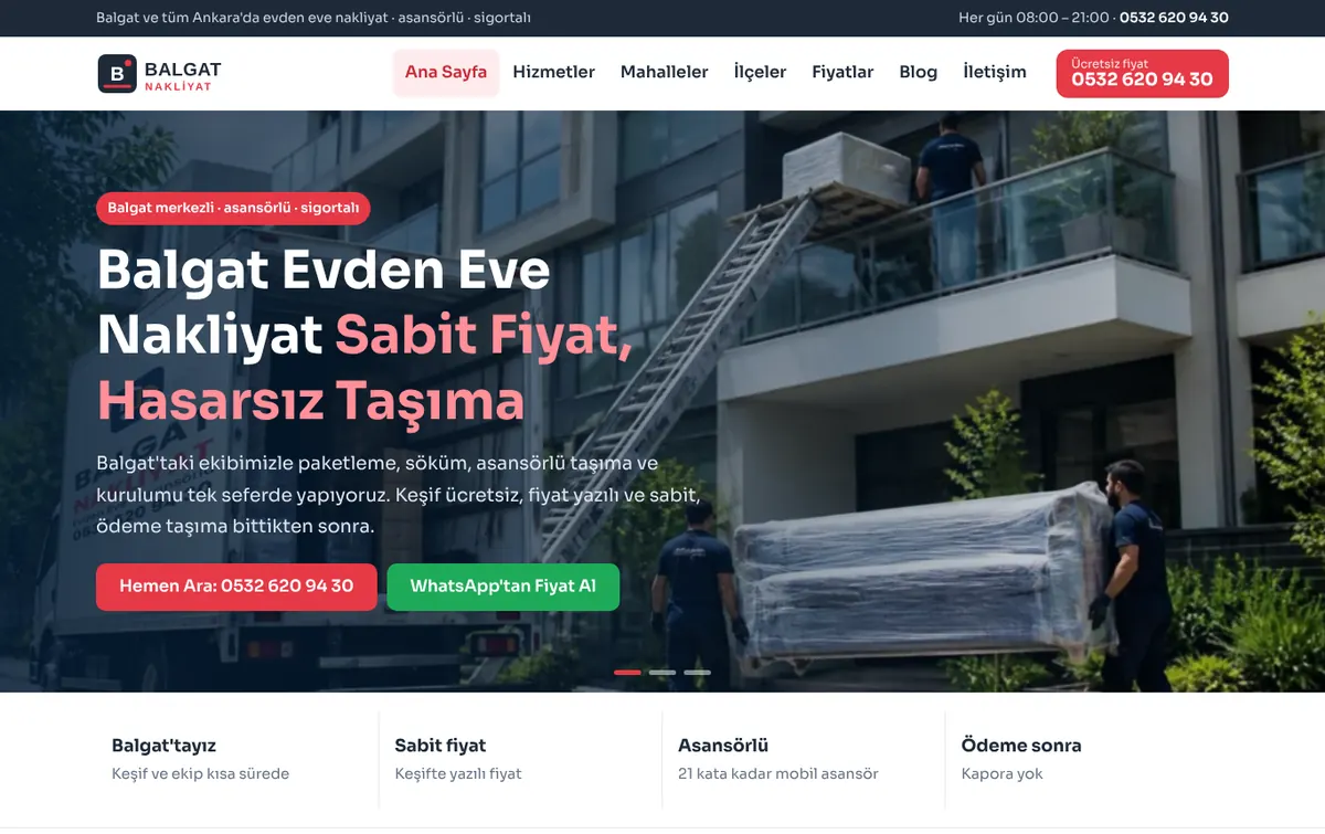 Balgat Nakliyat web sitesi anasayfası