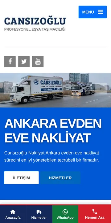 Cansızoğlu Nakliyat sitesinin mobil görünümü