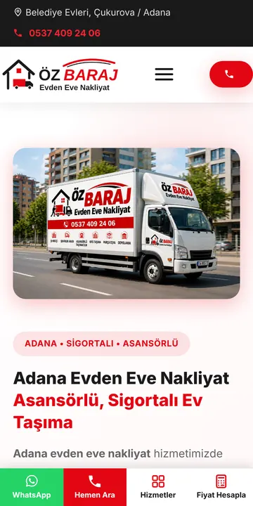 Öz Baraj Evden Eve Nakliyat sitesinin mobil görünümü